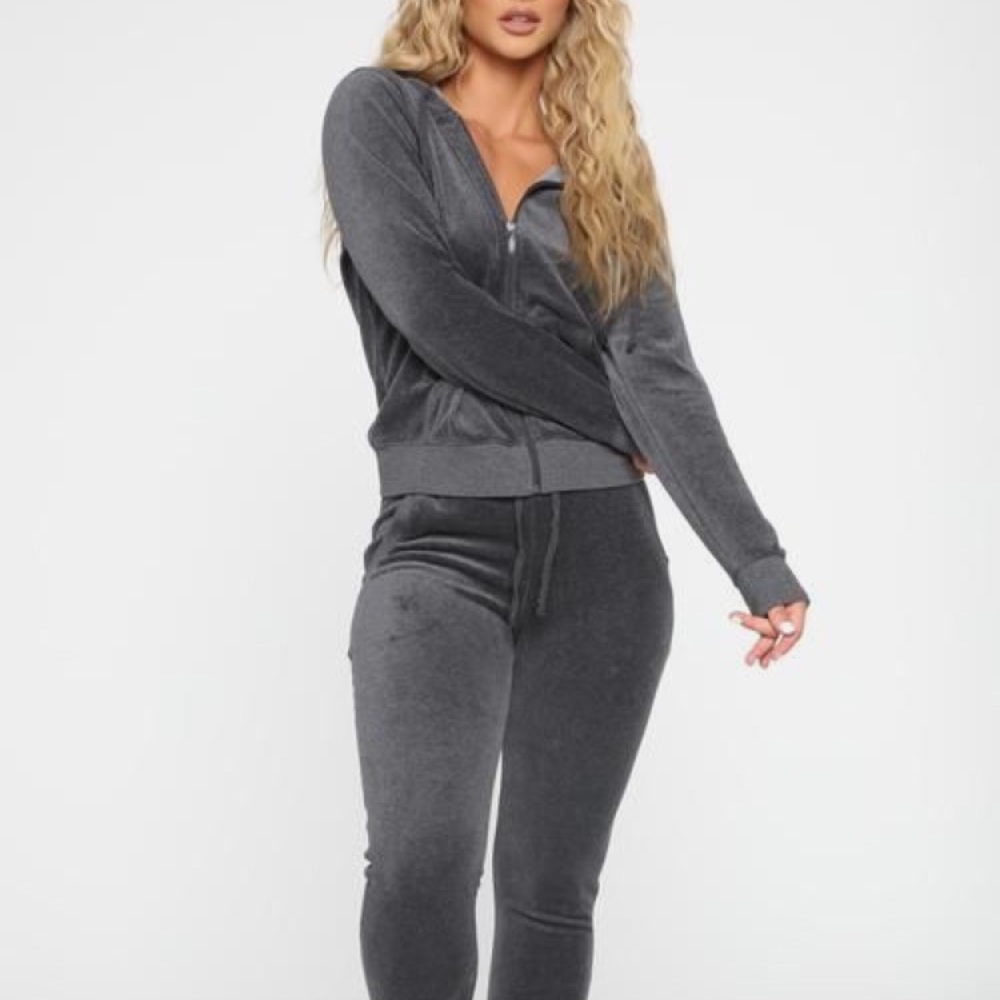 Grey velvet track suit
